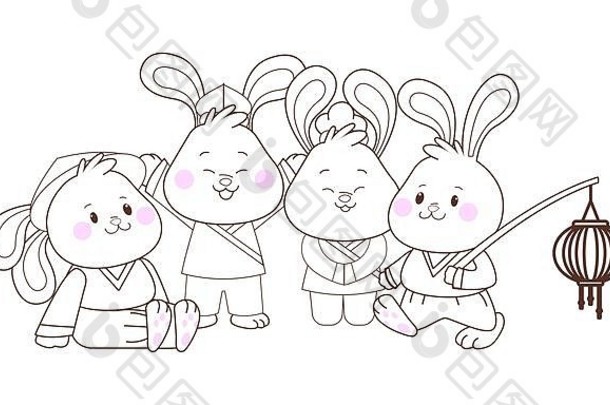 兔子庆祝中期秋天节日漫画黑色的白色
