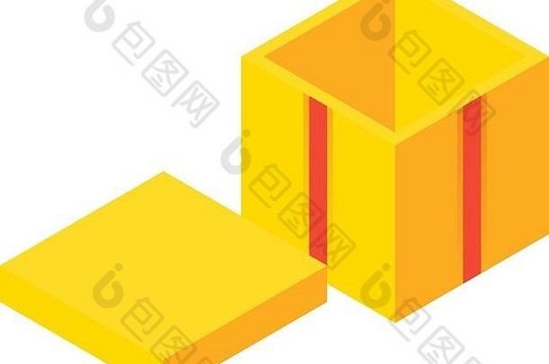 黄色的开放礼物盒子图标等角风格