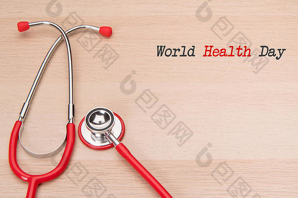 听诊器红色的心象征医疗保健医学健康的保险世界健康一天概念