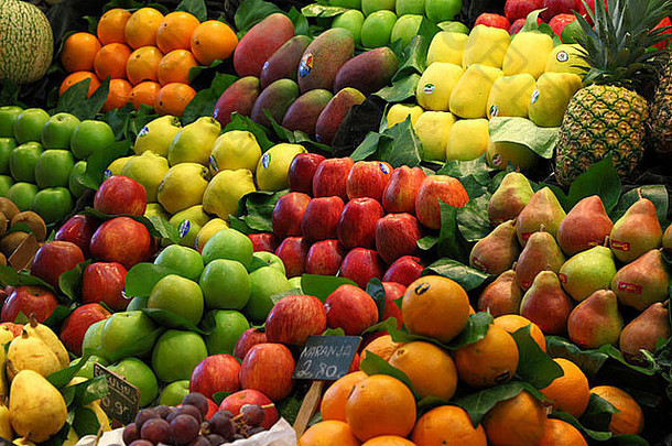 水果显示出售boqueria巴塞罗那加泰罗尼亚西班牙