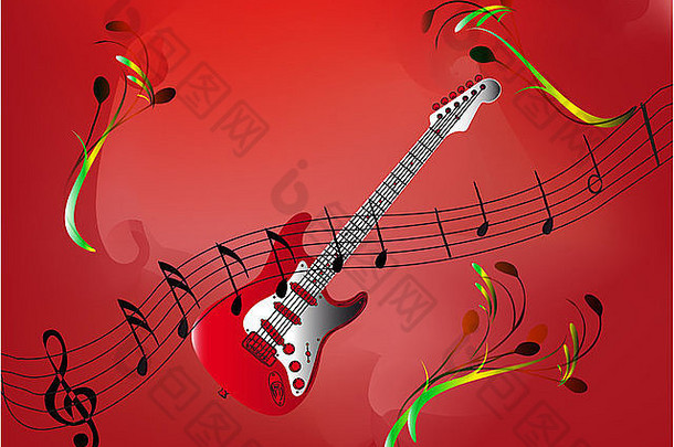 音乐笔记红色的吉他