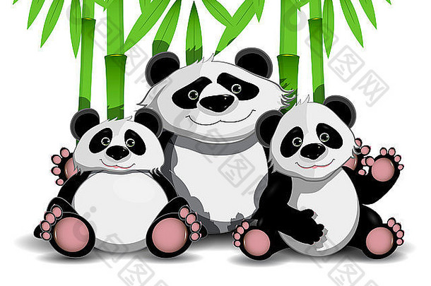 插图家庭熊猫竹子