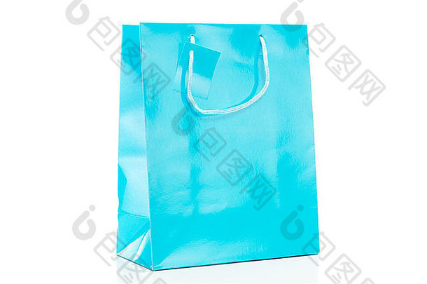 单蓝色的购物袋白色背景