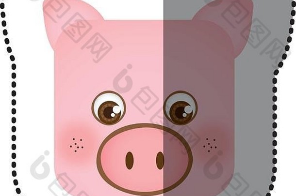 色彩斑斓的脸贴纸猪广场形状