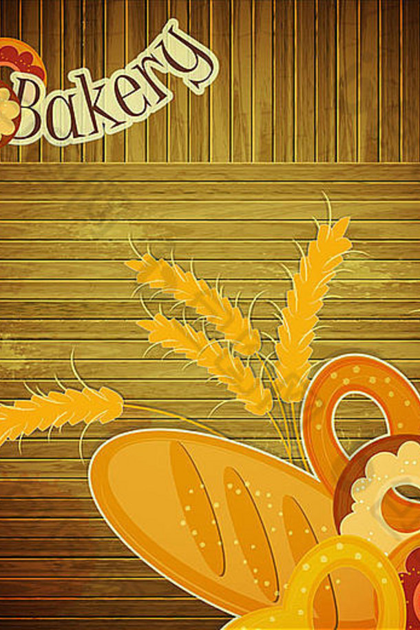 设计封面菜单面包店面包木背景复古的卡的地方文本插图