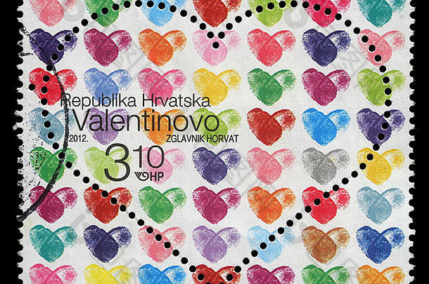 邮票印刷克罗地亚显示心专用的情人节一天约