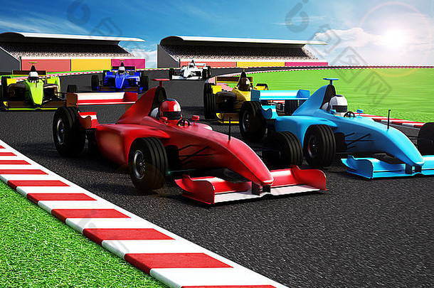 车比赛显示红色的比赛车前面