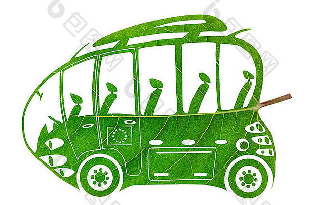 绿色欧元生态公共汽车孤立的概念使叶