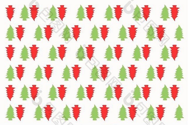 无缝的圣诞节树重复模式包装纸设计壁纸背景红色的绿色颜色树