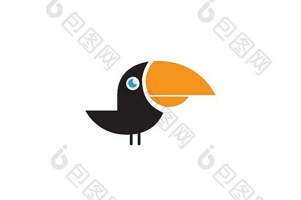 喉宣传巨嘴鸟黑色的鸟黄色的嘴标志设计兰帕斯托克图标巨嘴鸟插图