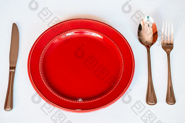圣诞节背景优雅的红色的板饼干勺子叉刀