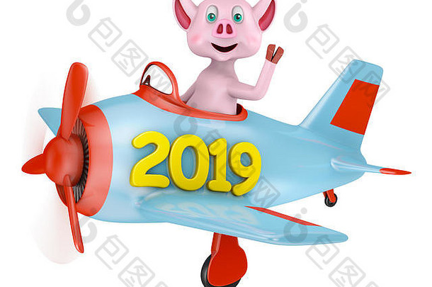 小猪飞机登记白色背景