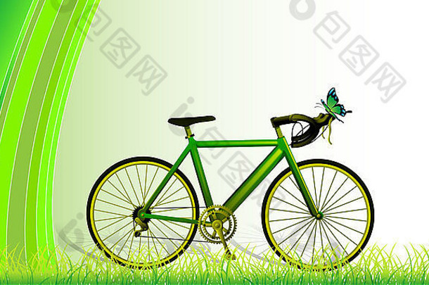 绿色山自行车场绿色背景