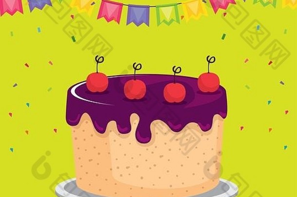 快乐生日庆祝活动卡甜蜜的蛋糕花环