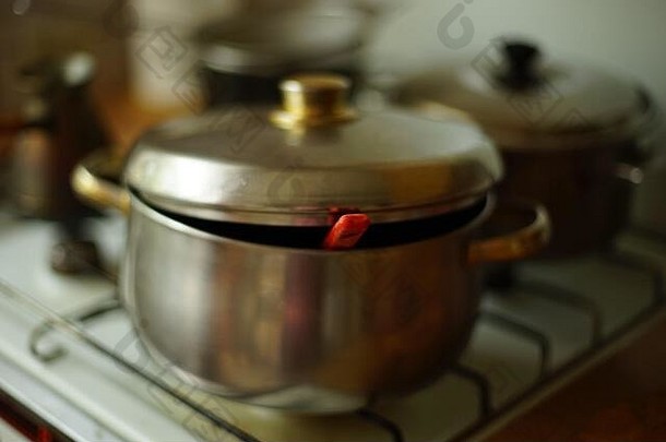 不锈钢钢锅红色的汤包成员炉子