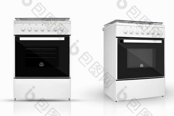 现代家庭厨房烤箱审查规定白色背景厨房电器孤立的