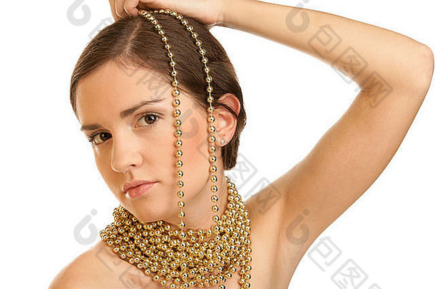 女人穿黄金项链