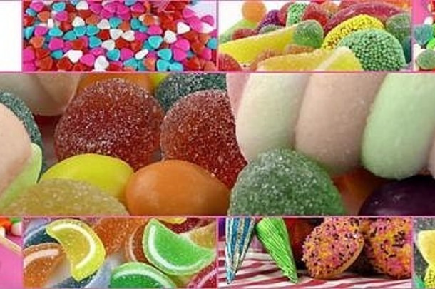 糖果甜蜜的棒棒糖含糖的拼贴画照片