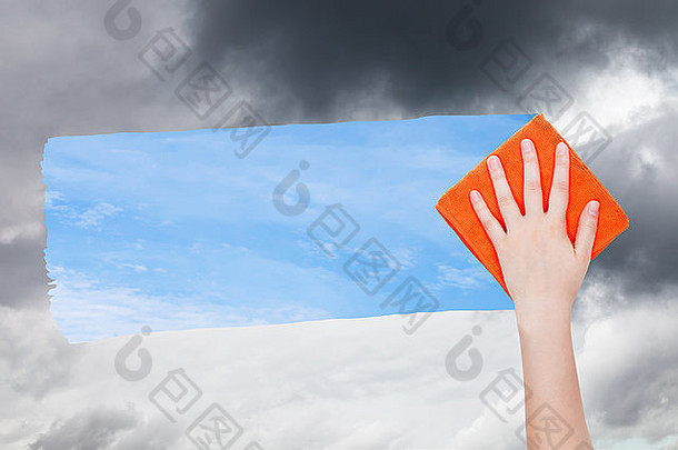 天气概念手删除黑暗云橙色布图像蓝色的天空白色云出现