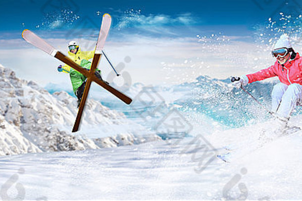 动态图片滑雪跑道阿尔卑斯山脉