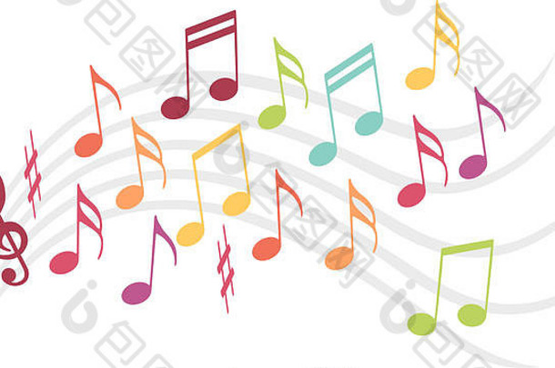 色彩斑斓的音乐笔记跳舞范围音乐说明唱歌音乐音乐会