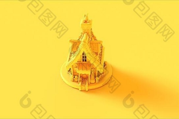 黄色的圣诞节姜饼房子插图渲染
