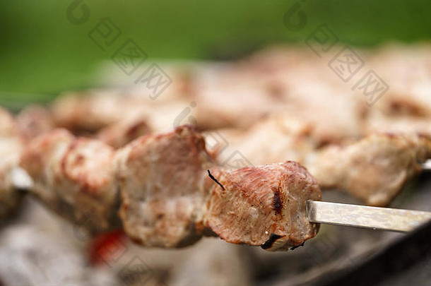 准备烤羊肉串野餐在户外