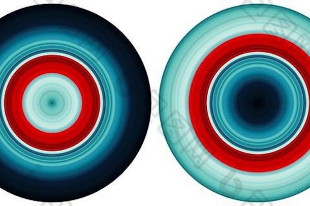 集明亮的摘要色彩斑斓的圈孤立的白色背景圆形行径向条纹纹理蓝色的红色的音调轮模式