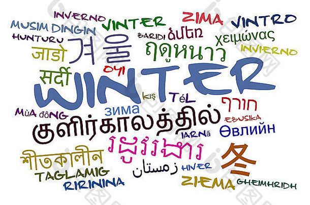 背景概念词云多语言国际语言插图冬天