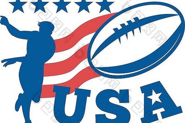插图美国橄榄球球员通过球红色的丝带条纹星星单词美国