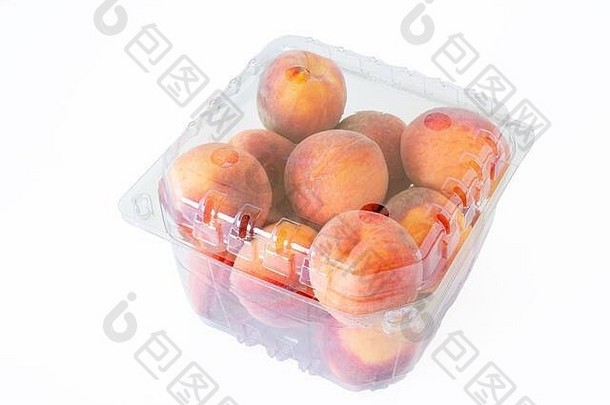桃子出售清晰的塑料玻璃纸盒子