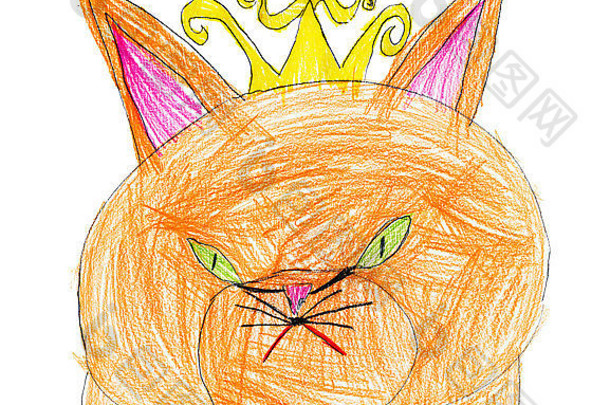 红色的猫女王肖像孩子画