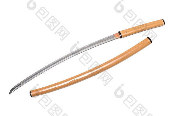 日本剑闪亮的鞘白色背景种类日本剑被称为shirasaya’