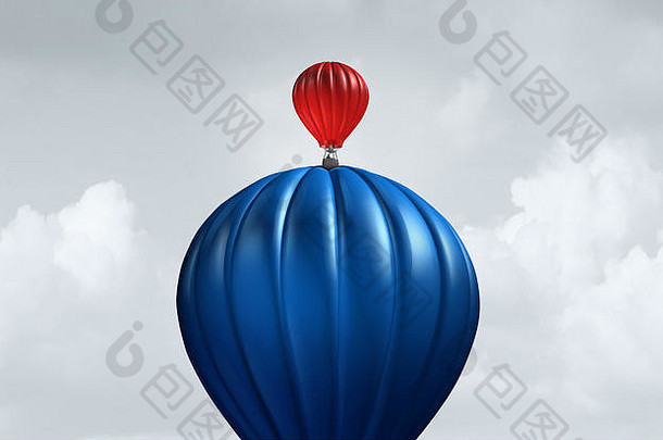 大业务援助支持金融企业概念大空气气球提升小实体象征投资
