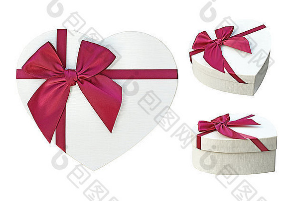 礼物盒子红色的丝带弓孤立的白色背景