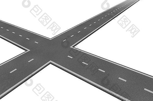 十字路口概念道路穿越业务象征决定采取面对困难金融选择决定选择路径成功财富白色背景