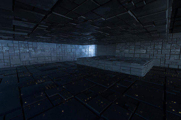 黑暗废墟电路纹理墙科幻体系结构背景呈现电脑数字画