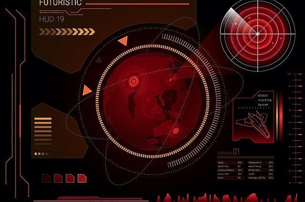 未来主义的红色的虚拟图形触摸用户接口胡德