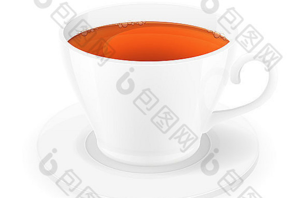 瓷杯茶插图孤立的白色背景
