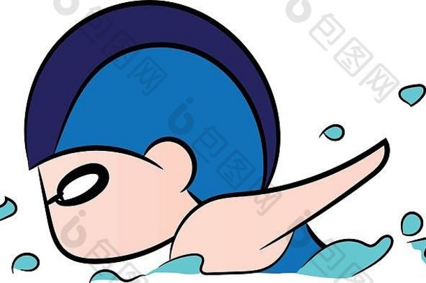可爱的男孩游泳水飞溅体育运动活动概念行艺术剪纸艺术主题字符图形设计