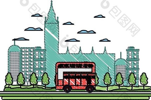 涂鸦伦敦城市公共汽车不错的城市景观