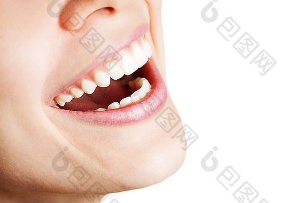 笑快乐<strong>女</strong>人健康的白色牙齿