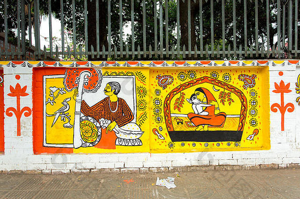 达卡大学细艺术回答学生油漆研究所墙庆祝即将到来的孟加拉语一年达卡孟加拉国