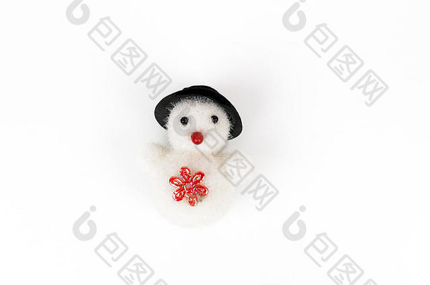 圣诞节装饰雪人孤立的白色背景关闭