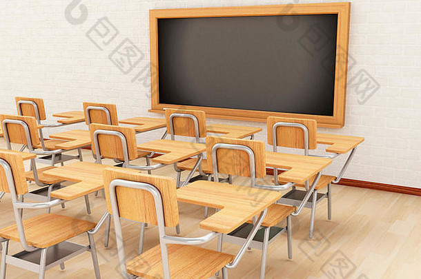 渲染器图像教室椅子黑板教育概念