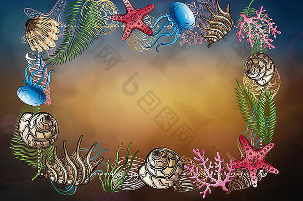 作文贝壳海星水母水下世界海背景