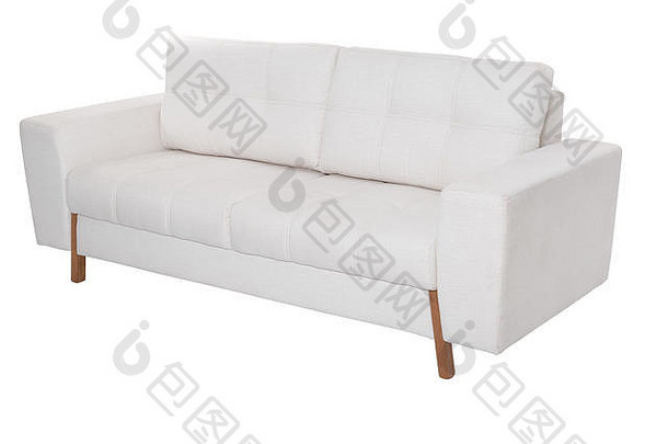 现代白色织物沙发上沙发孤立的白色背景