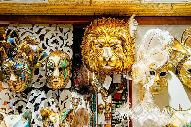 威尼斯狂欢节面具街购物著名的纪念品意大利市场意大利威尼斯