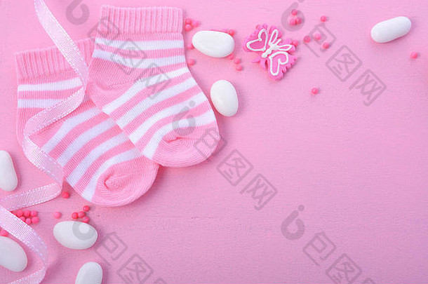 女孩粉红色的主题婴儿淋浴托儿所背景装饰边界粉红色的木背景