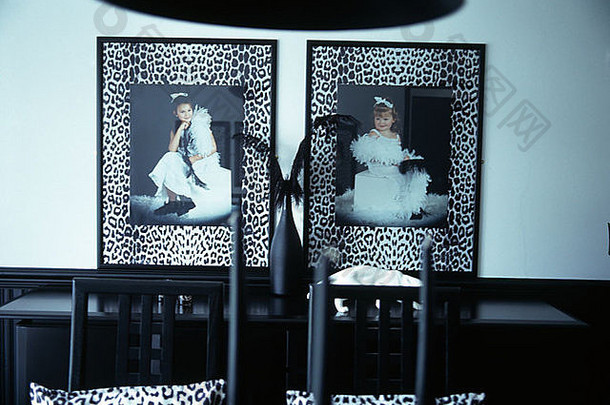 黑色的白色豹纹帧大照片黑色的白色年代餐厅房间